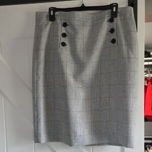 Nine West Gray Windowpane Pencil Skirt with Button Detail